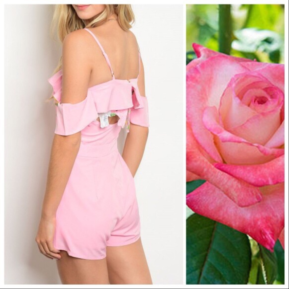 *CLEARANCE* Rose Pink & Floral Off Shoulder Romper - Picture 3 of 8